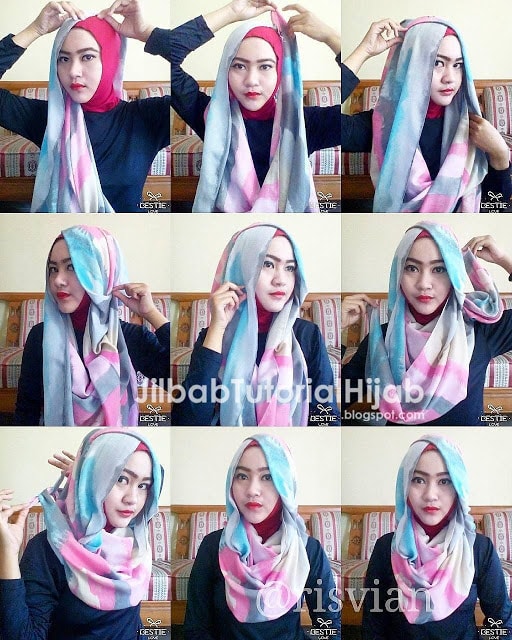  tutorial jilbab pesta segi empat dua warna