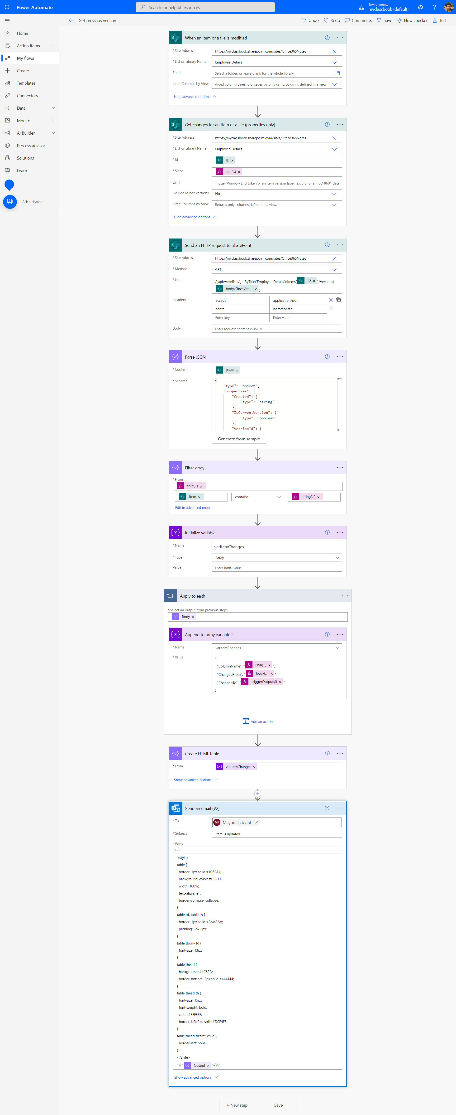 Power automate to get list item changes