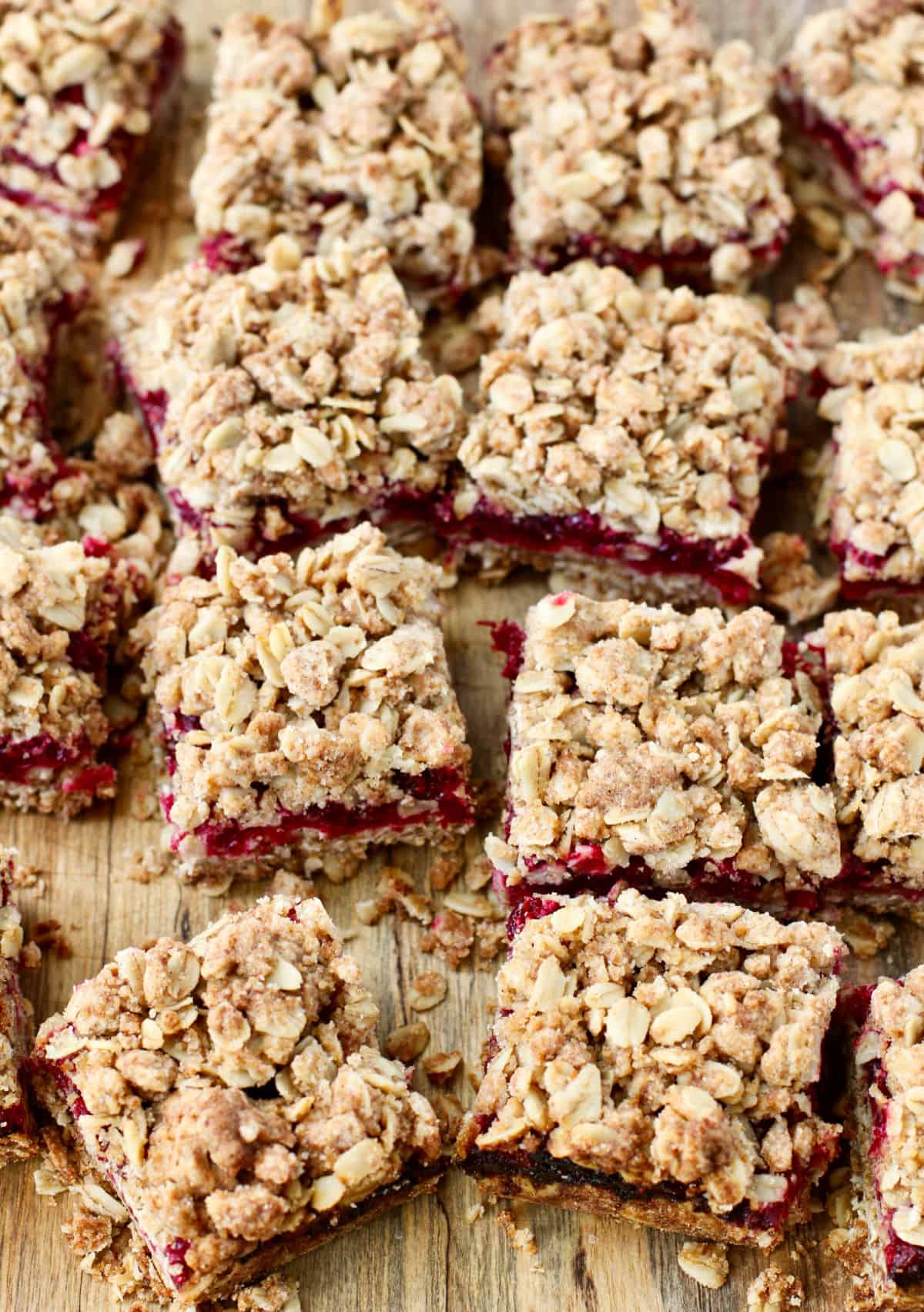 Cranberry Oatmeal Bars on cutting board.