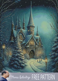 winter house free cross stitch pattern