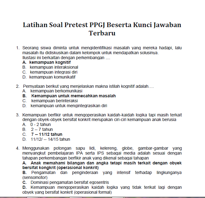 Latihan Soal Pretest PPGJ Kompetensi Pedagogik Beserta Kunci Jawaban Lengkap