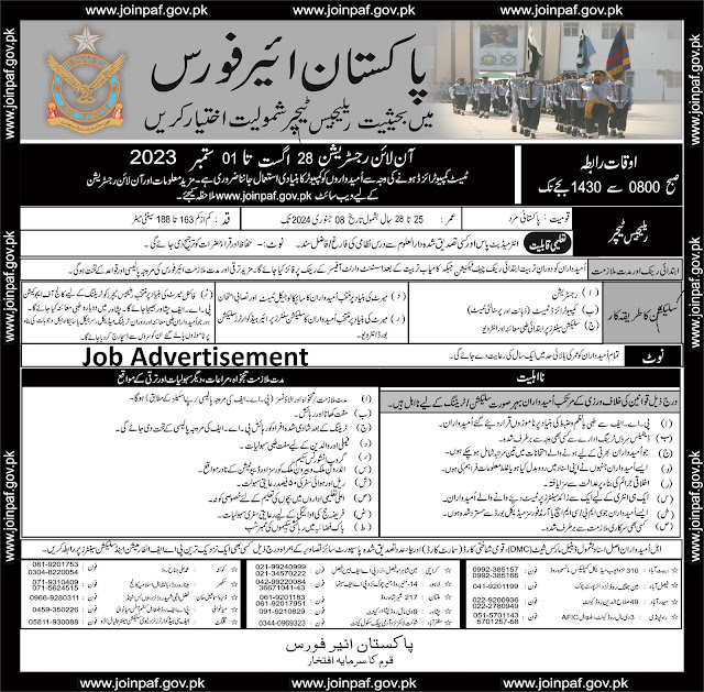 Pakistan Air Force ( PAF ) Jobs 2023- Online Registration www.joinpaf.gov.pk- Latest Jobs in Pakistan