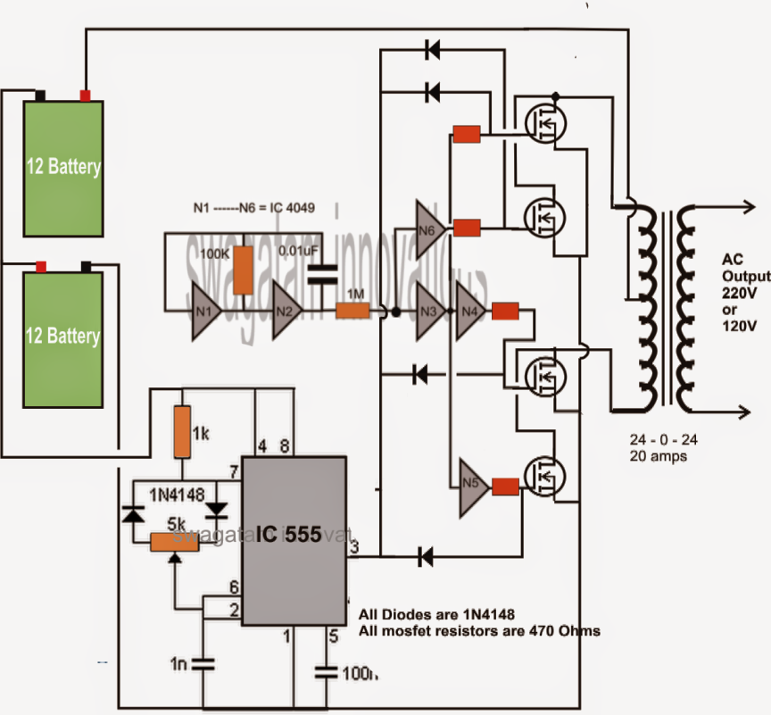 Make 400 watt MOSFET  Sine Wave Inverter  Circuit 