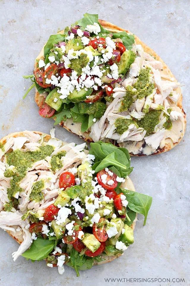 Chicken Hummus Naan Wraps with Goat Cheese & Chimichurri Sauce