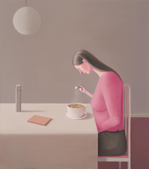 Prudence Flint, pinturas, imagenes de soledad femenina bonitas, chidas de arte inspirador, mujer comiendo,