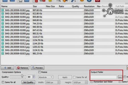 klik output folder untuk memilih folder untuk gambar yang telah di kompres - kompres gambar atau mengecilkan ukuran size gambar tanpa menghilangkan kualitas dengan caesium
