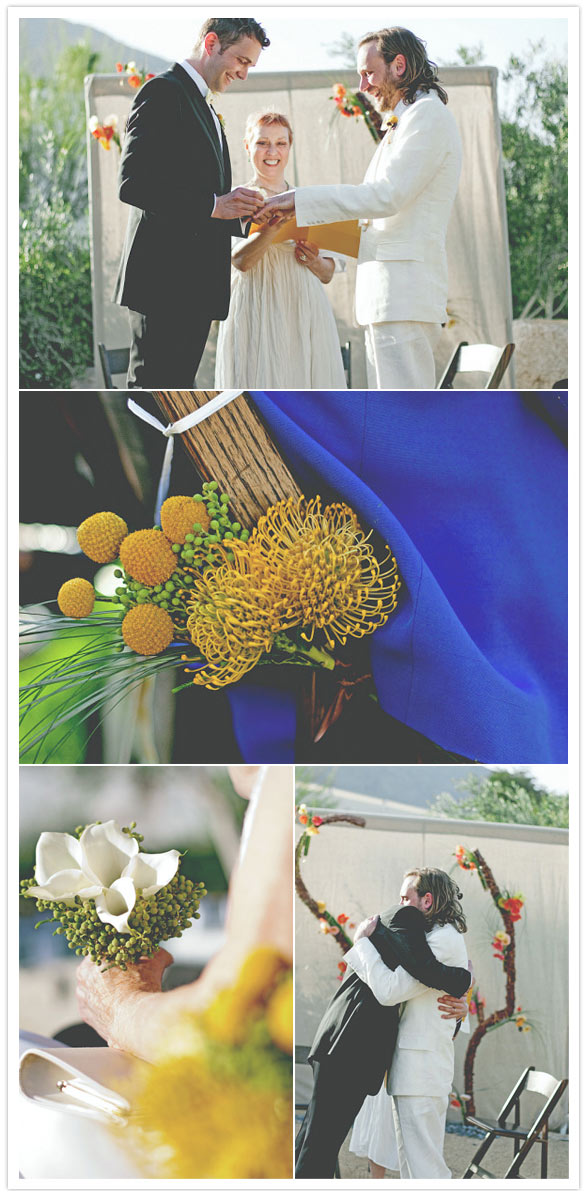 A vivid color palette for this desertchic weddingbright hues of yellow 