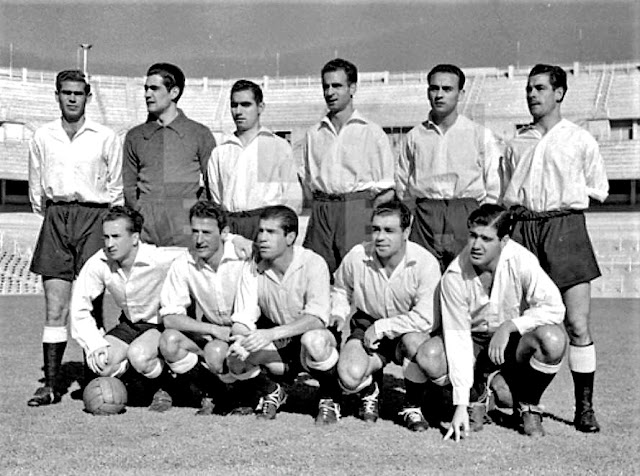 📸SELECCIÓN DE ESPAÑA (TITULARES) 📆12 noviembre 1952 ⬆️Puchades, Ramallets, Argilés, Artigas, Biosca y Seguer. ⬇️Basora, Pasieguito, Gainza, Joseito y Escudero. SELECCIÓN DE ESPAÑA (TITULARES) 3 🆚 SELECCIÓN DE ESPAÑA (SUPLENTES) 1 Miércoles 12/11/1952, 11:00 horas. Entrenamiento. Madrid, estadio Chamartín: a puerta cerrada. GOLES: ⚽1-0: 30’, Escudero. ⚽1-1: 50’, Juncosa. ⚽2-1: 73’, Basora. ⚽3-1: 85’, Joseíto.