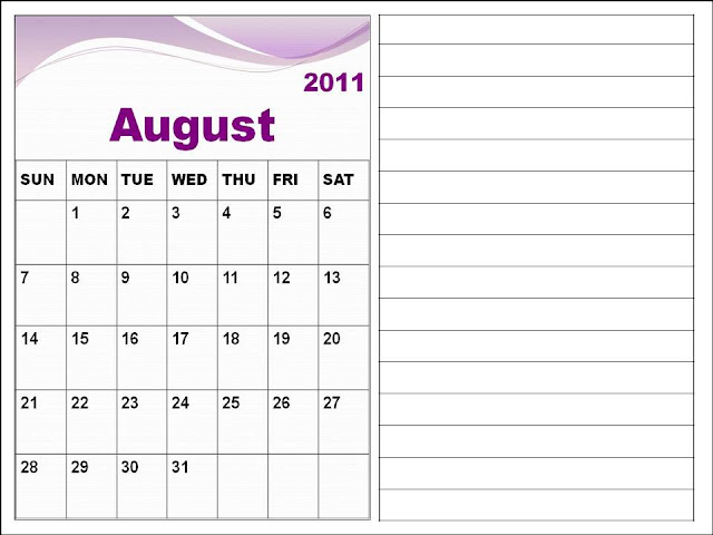 august calendars 2011. Blank Calendar 2011 August