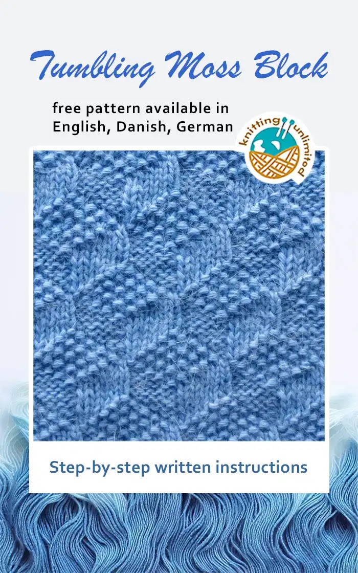 Tumbling Moss Block stitch. If you prefer English, Danish, or German, you can get the pattern for free in any of those languages.