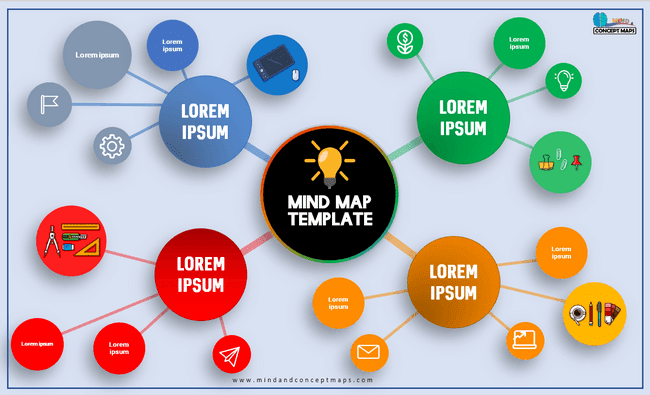 Word mind map template with multicolored circles