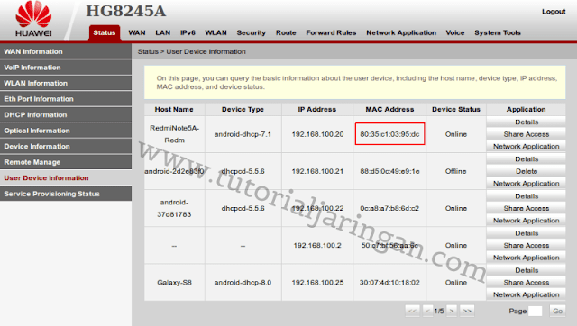 Cara Blokir MAC Address Client di Modem ONT Huawei HG8245A