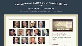 screen shot of Presidential Timeline homepage