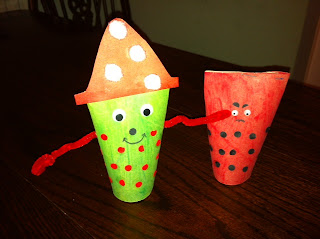 two spotty monsters created from empty toilet roll tubes