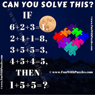 If 6+2+3=4, 2+4+1=8, 3+5+5=3, 4+5+4=5, then 1+5+5=?. Can You Solve this Reasoning IQ Puzzle Question?