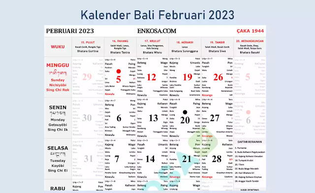 Kalender Bali Februari 2023 Lengkap