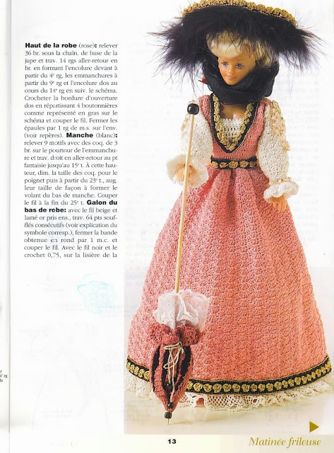 Vestido de Crochê Para Barbie Com Gráfico Mousseline - revista 1000 Mailles Robes de Poupées 3