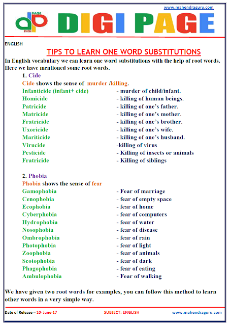 DP | TIPS TO LEARN ONE WORD SUBSTITUTIONS | 10 - JUNE - 17 |