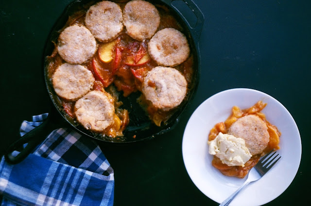 Peach-Sorghum Pandowdy with Cornmeal Biscuits from Ronni Lundy's Sorghum's Savor