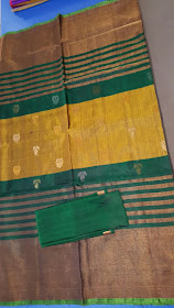 Uppada Handloom green color Silk Saree with small flover butta