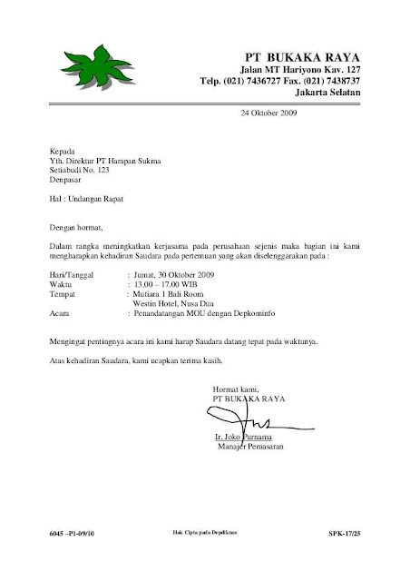 Contoh Surat Undangan Resmi Singkat (via: jojonomic.com)