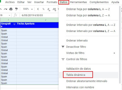 Crear y utilizar tablas dinámicas en Google Drive