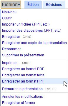 google presentations enregistrer format ppt