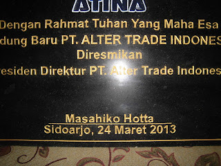 Prasasti Peresmian gedung  PT Alter Trade Indonesia