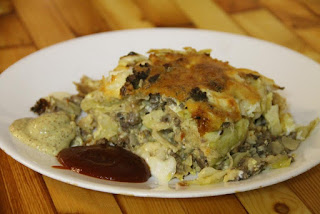 Brat strata on plate