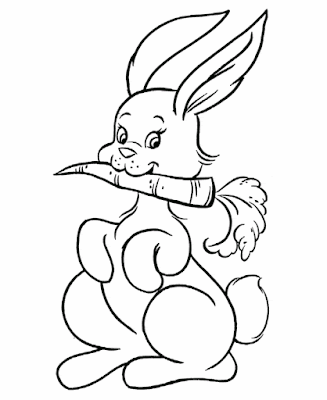 Mewarnai Gambar Sketsa Kelinci Makan Wortel Warna Hitam Putih Bagus untuk Diwarnai Anak TK atau SD_Rabbit eating carrots coloring pages for kids_ Los conejos de la imagen comían zanahorias