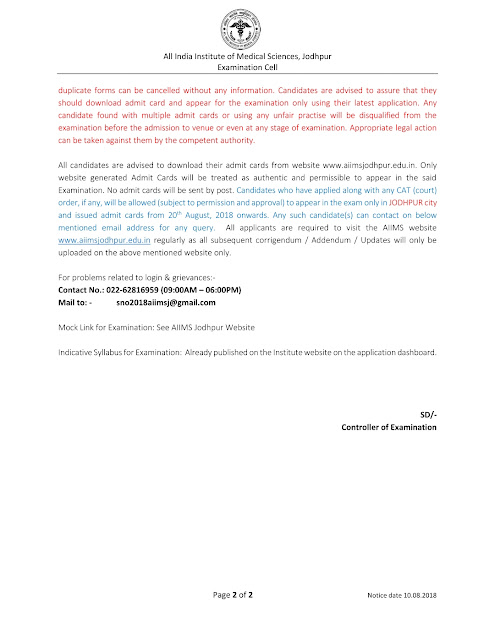 Jodhpur AIIMS release senior nursing officer admit card