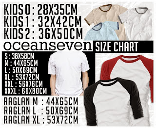 Tshirt Reguler or Kids & Raglan Size Chart