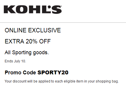Kohls coupon Discount 20% off sporting goods