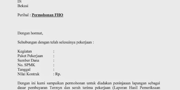 Contoh Surat Permohonan FHO - Peninjauan Lapangan 