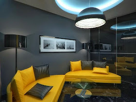 sala decorada con amarillo y gris