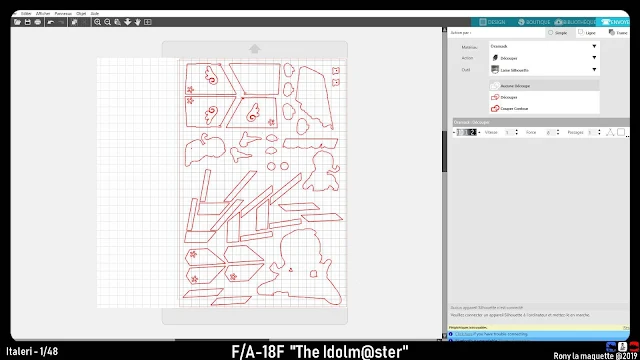 Création des masques du F/A 18 Idolmaster d'Italeri avec le logiciel Silhouette Studio.