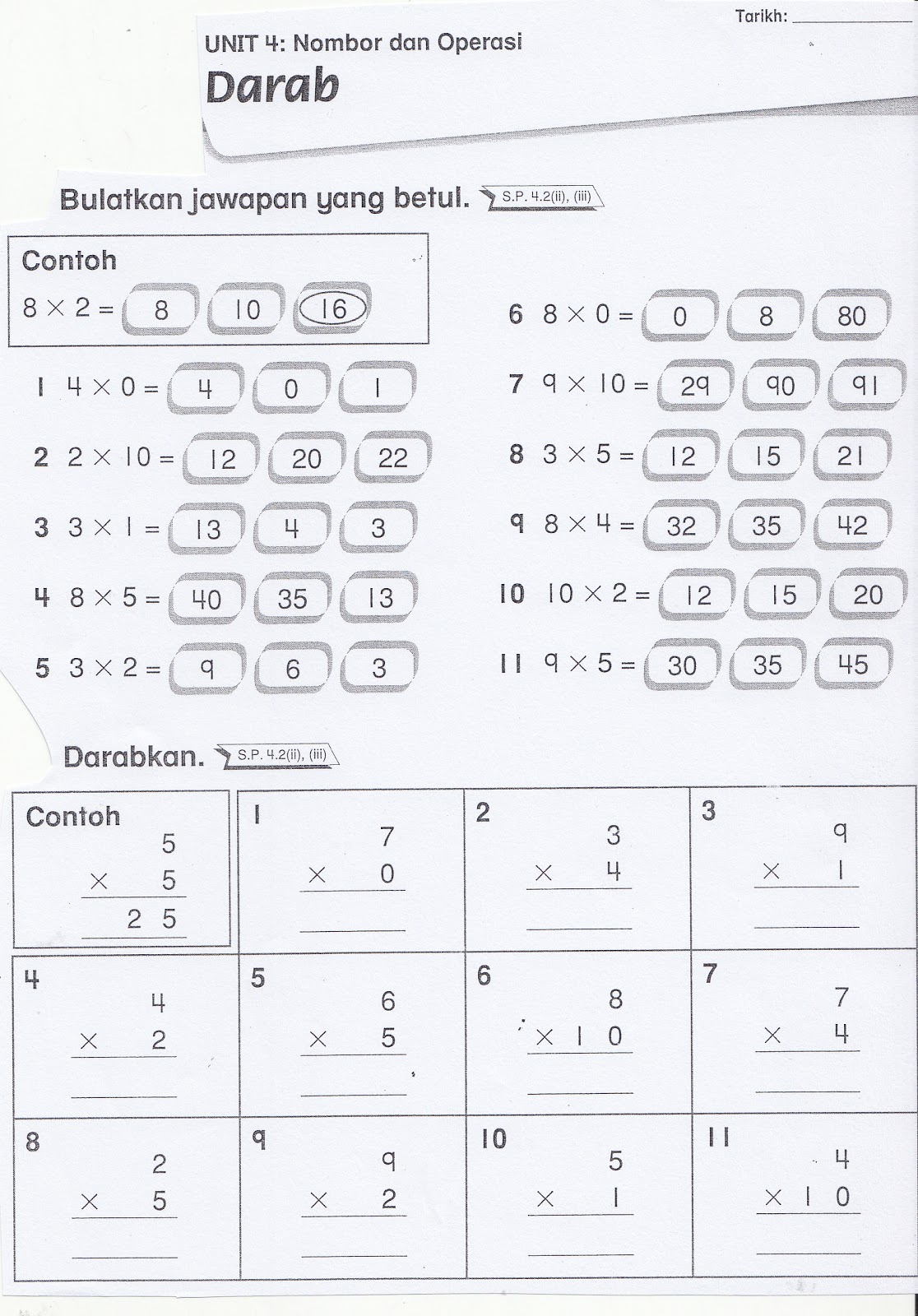 SUDUT MATEMATIK: Lembaran Kerja 5 (operasi darab)