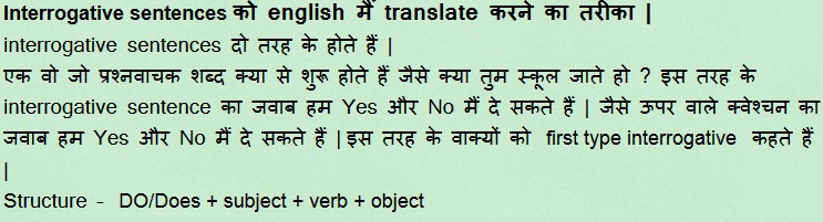 First type Interrogative sentences of Present Indefinite tense in Hindi