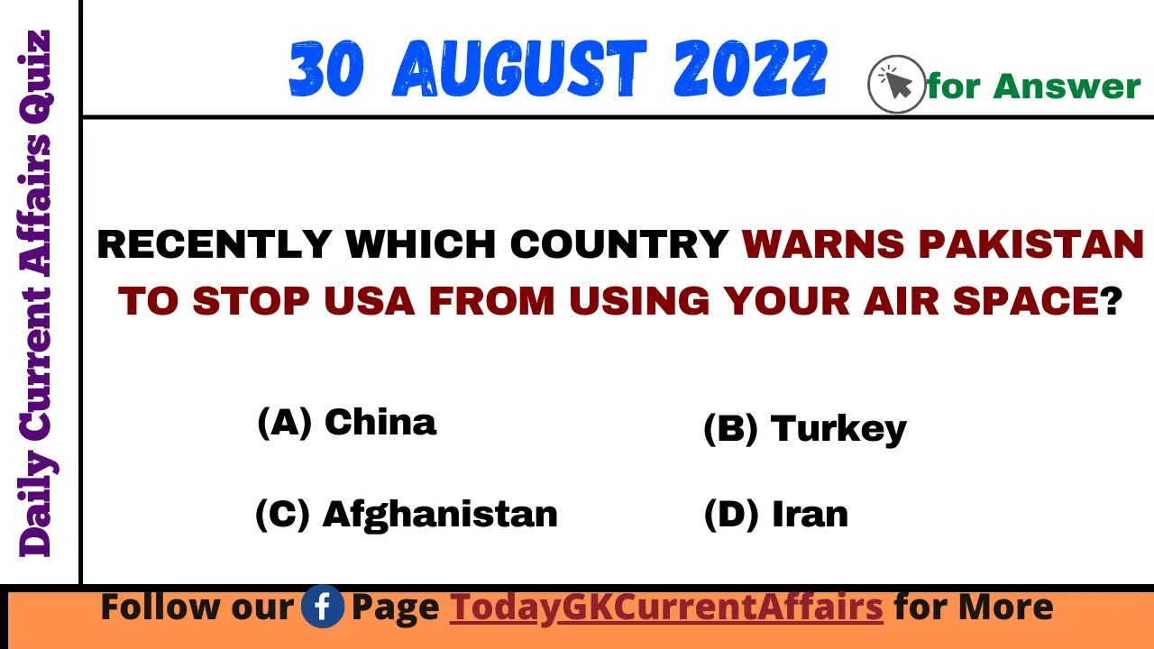 Today GK Current Affairs on 30th August 2022