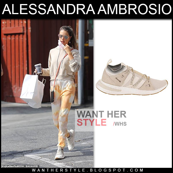 Alessandra Ambrosio in cream Adidas sneakers
