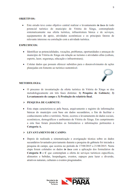 INVENTÁRIO DA OFERTA TURÍSTICA DO MUNICÍPIO DE VITÓRIA DO XINGU - 2015 - Pará - Brasil