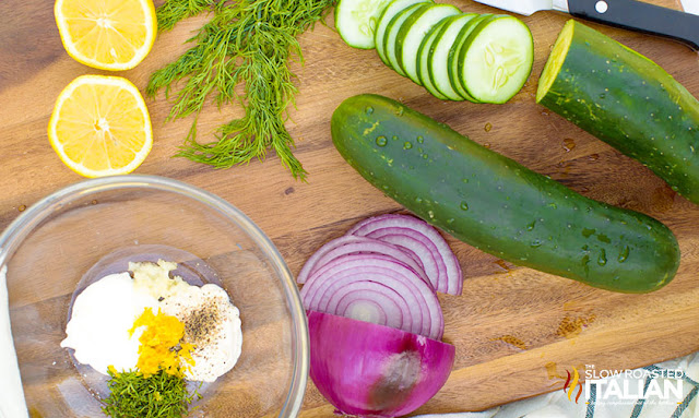  Creamy Cucumber Salad is a elementary side dish that comes together inwards less than  Creamy Cucumber Salad