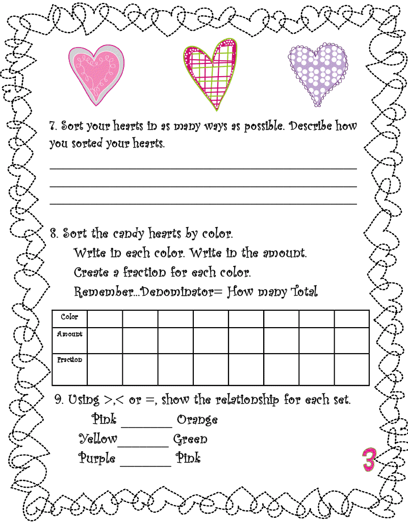 Valentine 39 s Day Heart Candy Math Worksheets