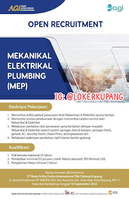 Lowongan Kerja PT Bank Artha Graha Internasional Cabang Kupang Sebagai Mekanikal Elektrikal Plumbing (MEP)