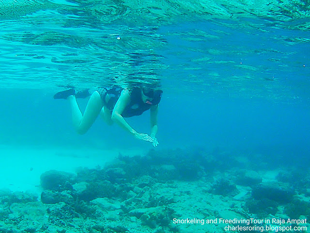 Dutch lady was enjoying snorkeling to see coral reef and tropical fish.