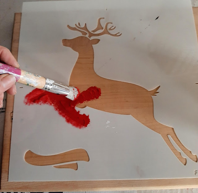 Christmas Tray with a Thrift Store Find and Old Sign Stencils