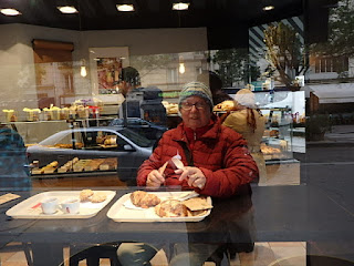 Breakfast - not the best photo. Beanies and coats - it was pretty cold this morning.