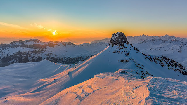 Wallpaper Mountains, Snow, Sunset, Rocks