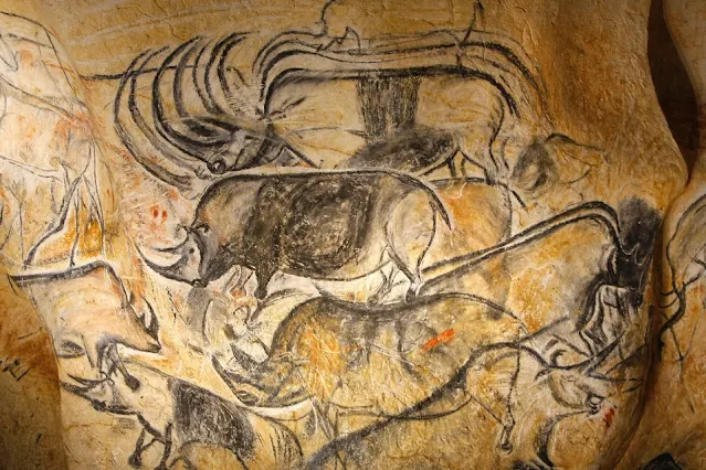 Replica of the Panel of the Rhinos from Chauvet Cave. The art at Chauvet Cave has been dated to c.33,000-c.30,000 years ago. Copyright Emma Groeneveld, published on 10 February 2017.