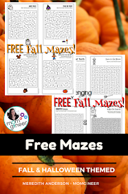 Fall and Halloween themed printable mazes. Great for working on fine motor skills for your reluctant writers! | Meredith Anderson - Momgineer